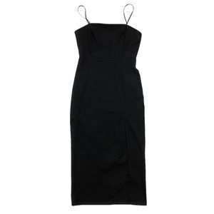 ZARA Black Square Neck Midi Dress With Leg Slit